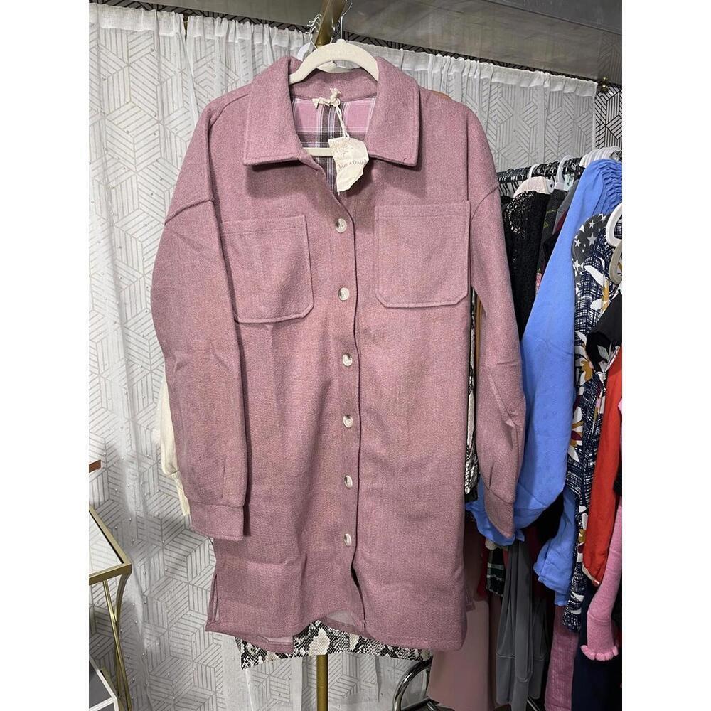 Hem & Thread Plaid Contrast Long Shacket Grape size M NWT